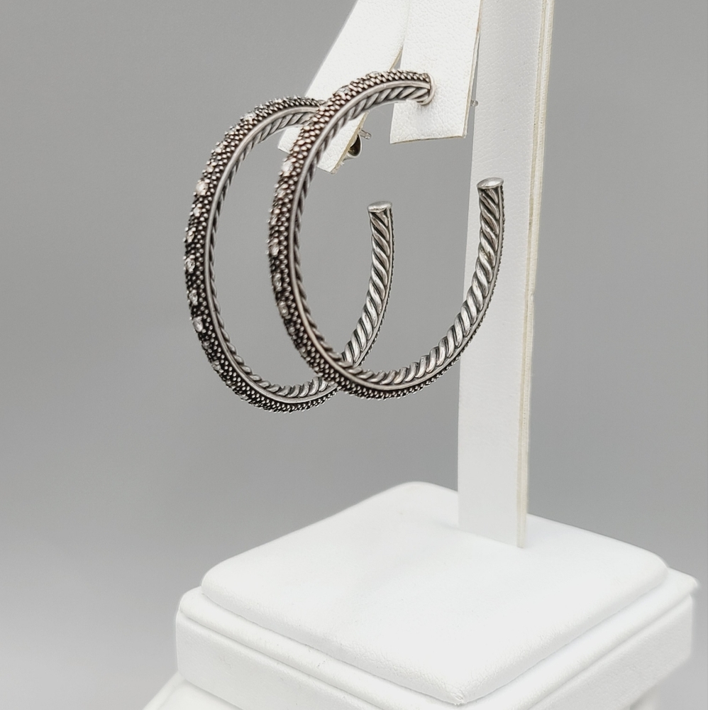 David Yurman Large Midnight Melange Hoop Earrings With Diamonds - Picture 4 of 12